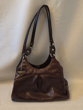 Luca Ferri Genuine Italian Brown Leather Shoulder Bag with Heart Charm